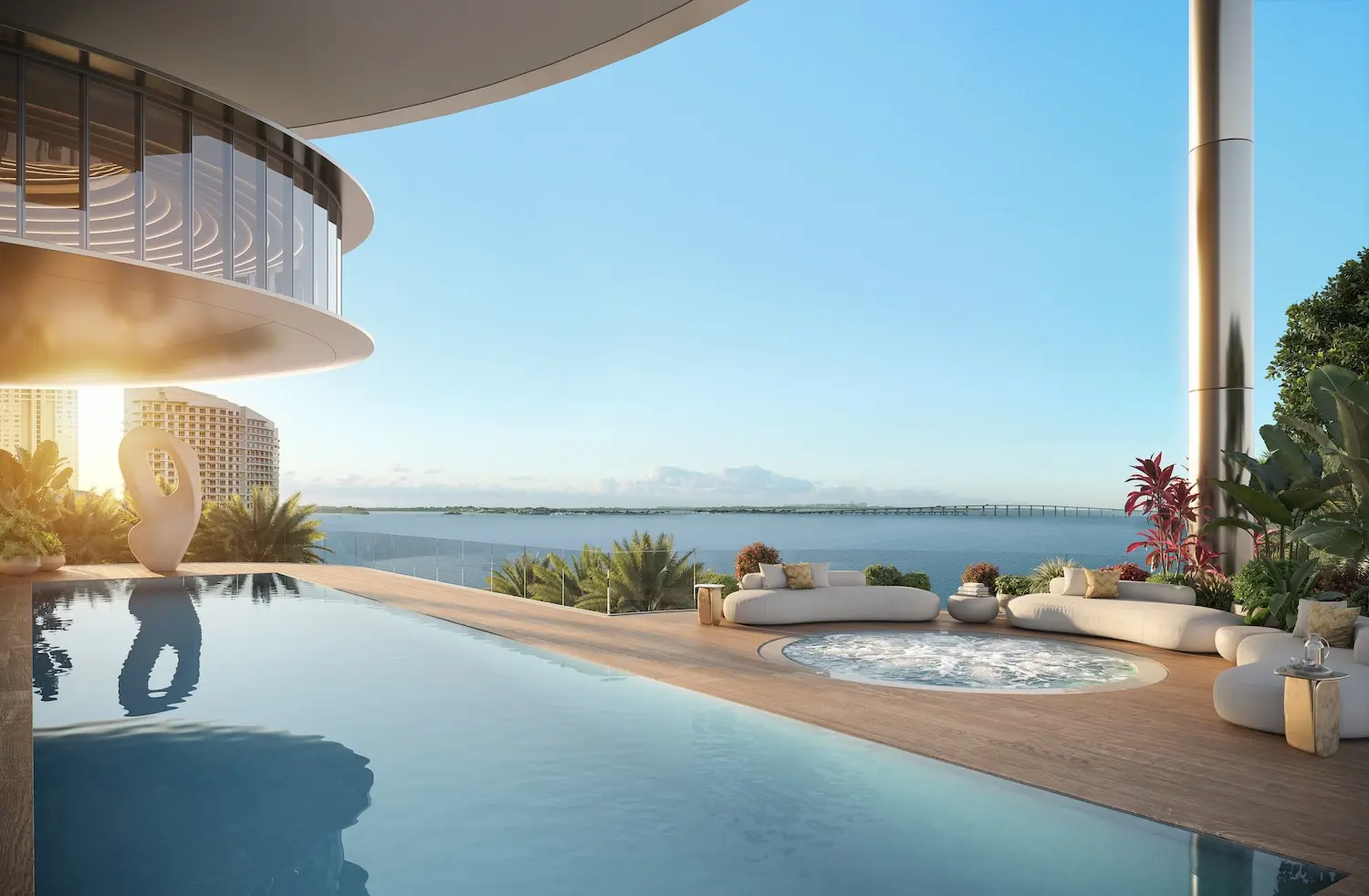 Piscina con vista a la bahía en 619 Brickell by Nobu